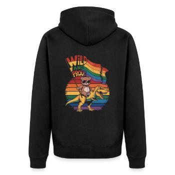 Teddy Bear Rides Dinosaur LGBTQ Rainbow Banner - Unisex Premium Organic Zip Hoodie - black - Back - Nico (187cm)