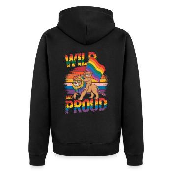 Teddy Bear Rides Lion LGBTQ Rainbow Flag - Unisex Premium Organic Zip Hoodie - black - Back - Nico (187cm)