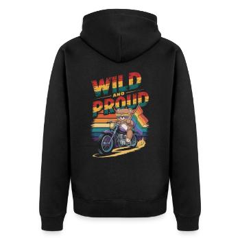 Teddy Bear Rides Motorcycle LGBTQ Rainbow Banner - Unisex Premium Organic Zip Hoodie - black - Back - Nico (187cm)