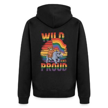 Teddy Bear chevauche le rhinocéros LGBTQ Rainbow Flag - Veste à capuche bio Premium Unisexe - noir - Dos - Nico (187cm)