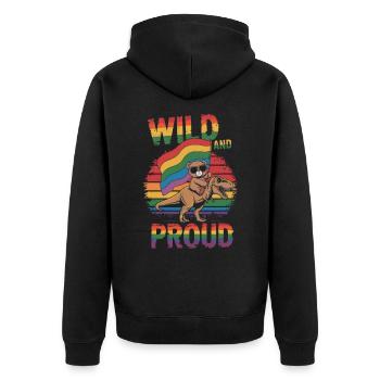 Teddy Bear Rides Dinosaur LGBTQ Rainbow Banner - Unisex Premium Organic Zip Hoodie - black - Back - Nico (187cm)