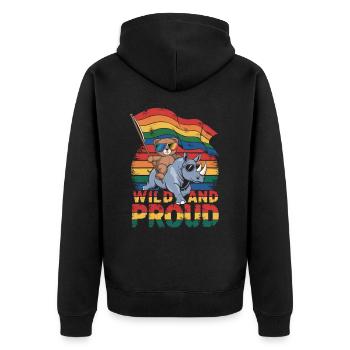 Teddy Bear chevauche le rhinocéros LGBTQ Rainbow Flag - Veste à capuche bio Premium Unisexe - noir - Dos - Nico (187cm)