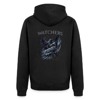 Rabe, Hugin, Munin - Unisex Premium Bio Zip Hoodie - Schwarz - Hinten - Nico (187cm)