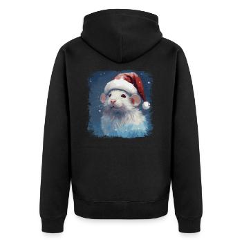 Coole Weihnachtsratte - Unisex Premium Bio Zip Hoodie - Schwarz - Hinten - Nico (187cm)