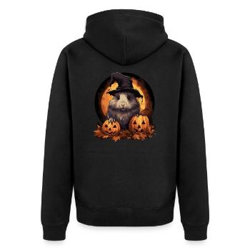 Halloween Meerschweinchen - Unisex Premium Bio Zip Hoodie - Schwarz - Hinten - Nico (187cm)