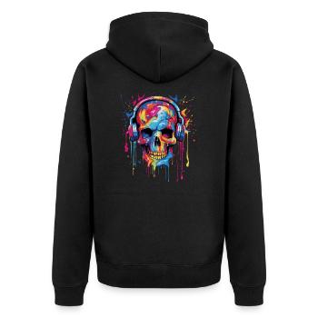 Le crâne de zombie aime la musique - Veste à capuche bio Premium Unisexe - noir - Dos - Nico (187cm)