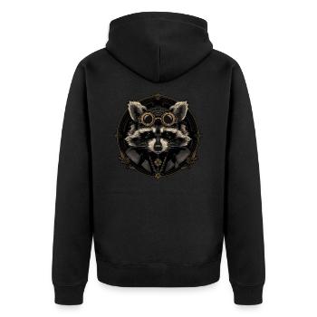 Cooler Dieselpunk Waschbär - Unisex Premium Bio Zip Hoodie - Schwarz - Hinten - Nico (187cm)