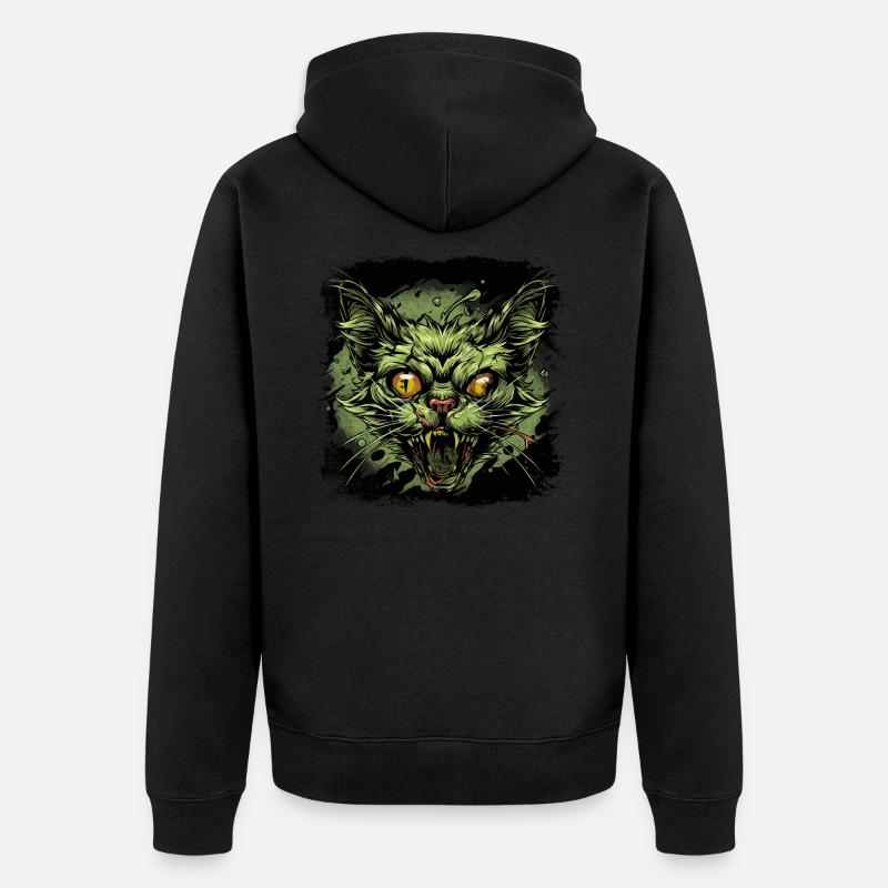 Zombie Katze - Unisex Premium Bio Zip Hoodie - Schwarz