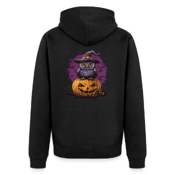 Lustige Halloween Eule - Unisex Premium Bio Zip Hoodie - Schwarz - Hinten - Nico (187cm)