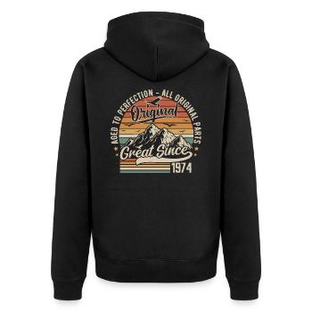 Vintage Born in 1974 | 51st Anniversary Gift 1974 - Unisex Premium Organic Zip Hoodie - black - Back - Nico (187cm)