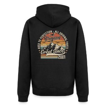 Vintage Born in 2001 | 24th Anniversary Gift 2001 - Unisex Premium Organic Zip Hoodie - black - Back - Nico (187cm)