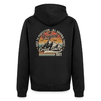 Vintage Born in 1981 | 44th Anniversary Gift 1981 - Unisex Premium Organic Zip Hoodie - black - Back - Nico (187cm)