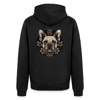 Französische Bulldogge - Unisex Premium Bio Zip Hoodie - Schwarz - Hinten - Nico (187cm)
