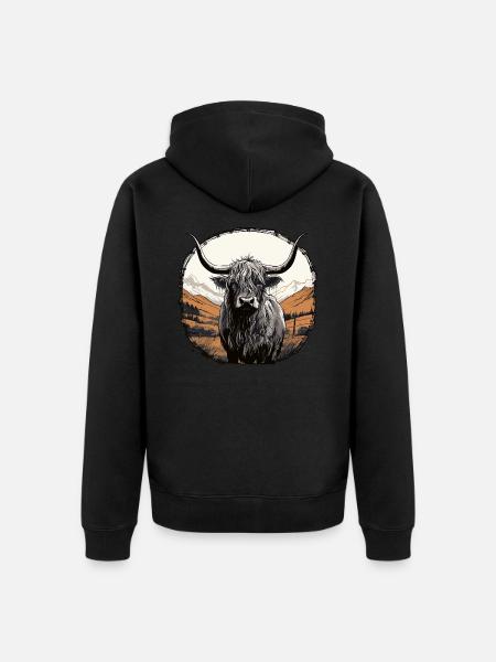 Scottish Highland cattle - Unisex Premium Organic Zip Hoodie - black