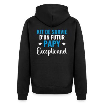 Personalisiertes Geschenk für den zukünftigen Opa Survival Kit - Unisex Premium Bio Zip Hoodie - Schwarz - Hinten - Nico (187cm)