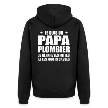 Klempner Papa, Geschenkidee zum Vatertag - Unisex Premium Bio Zip Hoodie - Schwarz - Hinten - Nico (187cm)