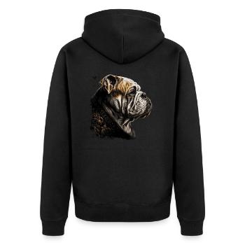 English Bulldog Art - Unisex Premium Organic Zip Hoodie - black - Back - Nico (187cm)