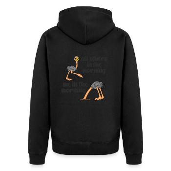 Ostrich Tired Late Riser Pajama Nightgown Sleeping - Unisex Premium Organic Zip Hoodie - black - Back - Nico (187cm)