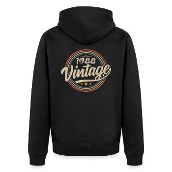 1988 Vintage 1988 Geburtstagsgeschenk - Retro Stil 1988 - Unisex Premium Bio Zip Hoodie - Schwarz - Hinten - Nico (187cm)