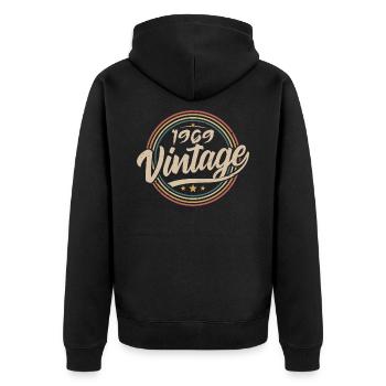 1969 Jahrgang 1969 Geburtstagsgeschenk - Retro Stil 1969 - Unisex Premium Bio Zip Hoodie - Schwarz - Hinten - Nico (187cm)