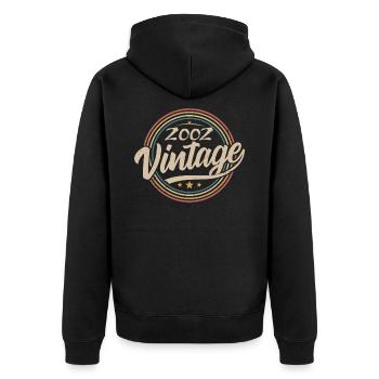 2002 Vintage 2002 Geburtstagsgeschenk - Retro Stil 2002 - Unisex Premium Bio Zip Hoodie - Schwarz - Hinten - Nico (187cm)