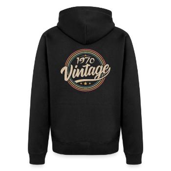 1970er Jahre Vintage 1970er Jahre Geburtstagsgeschenk - Retro Stil 1970er Jahre - Unisex Premium Bio Zip Hoodie - Schwarz - Hinten - Nico (187cm)