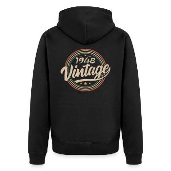 1948 Vintage 1948 Geburtstagsgeschenk - Retro Stil 1948 - Unisex Premium Bio Zip Hoodie - Schwarz - Hinten - Nico (187cm)