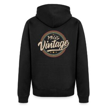 1945 Vintage 1945 Geburtstagsgeschenk - Retro Stil 1945 - Unisex Premium Bio Zip Hoodie - Schwarz - Hinten - Nico (187cm)