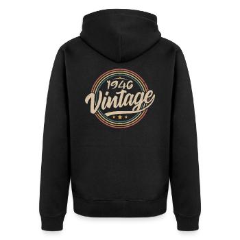 1946 Vintage 1946 Geburtstagsgeschenk - Retro Stil 1946 - Unisex Premium Bio Zip Hoodie - Schwarz - Hinten - Nico (187cm)
