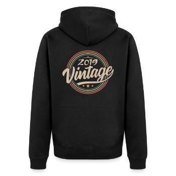 2019 Vintage 2019 Geburtstagsgeschenk - Retro Stil 2019 - Unisex Premium Bio Zip Hoodie - Schwarz - Hinten - Nico (187cm)