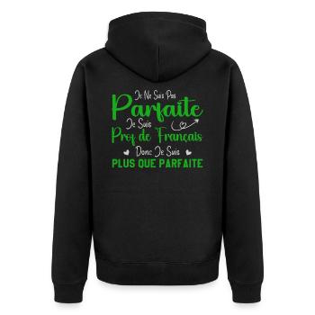 Femme Humour Professeur de Français - Veste à capuche bio Premium Unisexe - noir - Dos - Nico (187cm)
