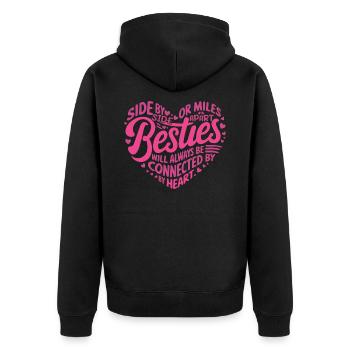 Besties werden immer durch das Herz verbunden sein | BFF - Unisex Premium Bio Zip Hoodie - Schwarz - Hinten - Nico (187cm)