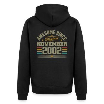 November 2002 Geburtstagsgeschenk | November 2002 - Unisex Premium Bio Zip Hoodie - Schwarz - Hinten - Nico (187cm)