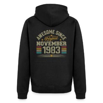 Novembre 1983 Cadeau Anniversaire | November 1983 - Veste à capuche bio Premium Unisexe - noir - Dos - Nico (187cm)