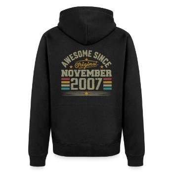 November 2007 Geburtstagsgeschenk | November 2007 - Unisex Premium Bio Zip Hoodie - Schwarz - Hinten - Nico (187cm)