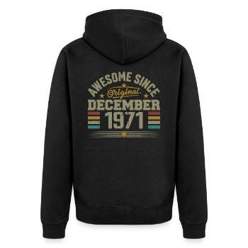 Décembre 1971 - Cadeau Anniversaire December 1971 - Veste à capuche bio Premium Unisexe - noir - Dos - Nico (187cm)
