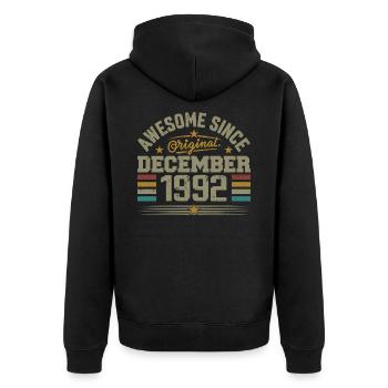 Décembre 1992 - Cadeau Anniversaire December 1992 - Veste à capuche bio Premium Unisexe - noir - Dos - Nico (187cm)