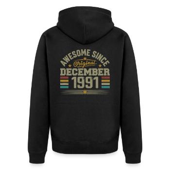 Dezember 1991 - Dezember 1991 Geburtstagsgeschenk - Unisex Premium Bio Zip Hoodie - Schwarz - Hinten - Nico (187cm)