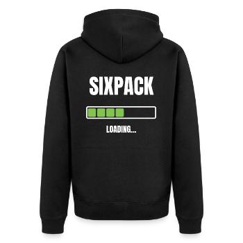 Sixpack Waschbrettbauch loading Bauchmuskeln - Unisex Premium Bio Zip Hoodie - Schwarz - Hinten - Nico (187cm)