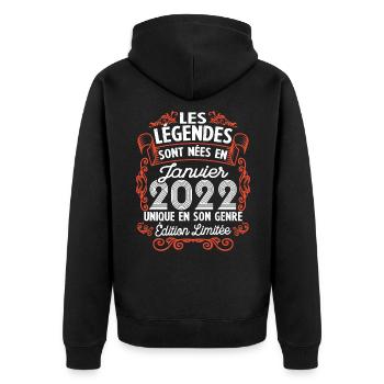 Vintage Flourish Cadeau Anniversaire Janvier 2022 - Veste à capuche bio Premium Unisexe - noir - Dos - Nico (187cm)