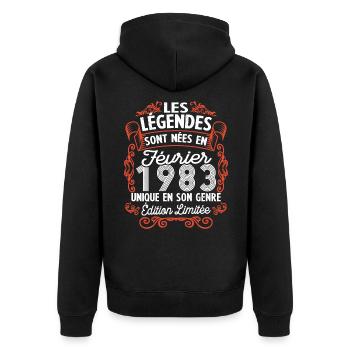 Vintage Flourish Cadeau Anniversaire Février 1983 - Veste à capuche bio Premium Unisexe - noir - Dos - Nico (187cm)