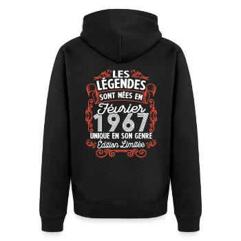 Vintage Flourish Cadeau Anniversaire Février 1967 - Veste à capuche bio Premium Unisexe - noir - Dos - Nico (187cm)
