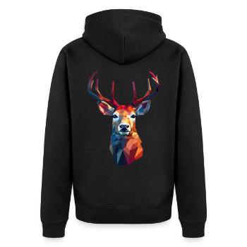 Hirschkopf im Low Polygon Stil - Unisex Premium Bio Zip Hoodie - Schwarz - Hinten - Nico (187cm)