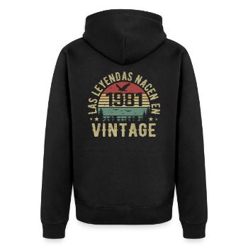 Legenden sind geboren 1981 Geburtstagsgeschenk 1981 - Unisex Premium Bio Zip Hoodie - Schwarz - Hinten - Nico (187cm)