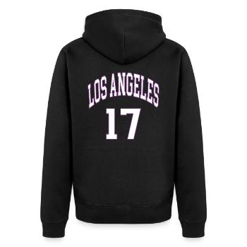 Los Angeles 17 - Unisex Premium Bio Zip Hoodie - Schwarz - Hinten - Nico (187cm)