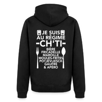 Humour Ch'ti Régime & Apéro Nord Cadeau Spécialité - Veste à capuche bio Premium Unisexe - noir - Dos - Nico (187cm)
