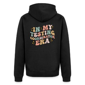 Mein Testkoordinator Era Groovy Teacher Test Day - Unisex Premium Bio Zip Hoodie - Schwarz - Hinten - Nico (187cm)