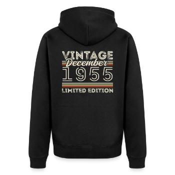 Vintage Décembre 1955 - 70e Anniversaire Décember - Veste à capuche bio Premium Unisexe - noir - Dos - Nico (187cm)