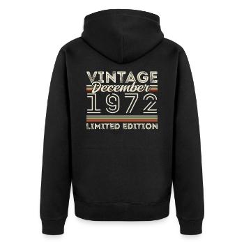 Jahrgang Dezember 1972 - 53. Jubiläum Dezember - Unisex Premium Bio Zip Hoodie - Schwarz - Hinten - Nico (187cm)