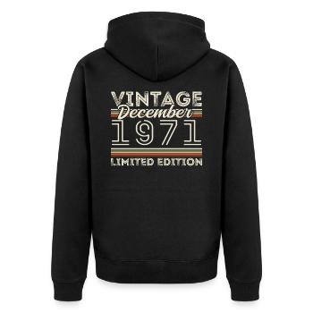 Vintage December 1971 - 54th Anniversary December - Unisex Premium Organic Zip Hoodie - black - Back - Nico (187cm)